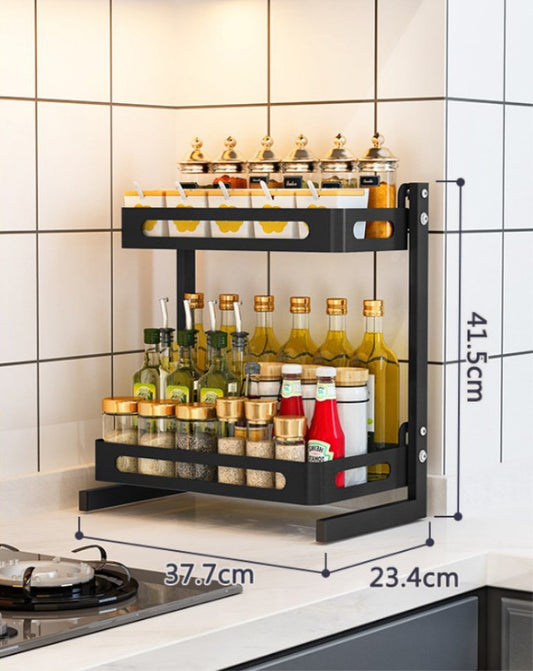 Double-layer Black Stainless Steel Kitchen Rack